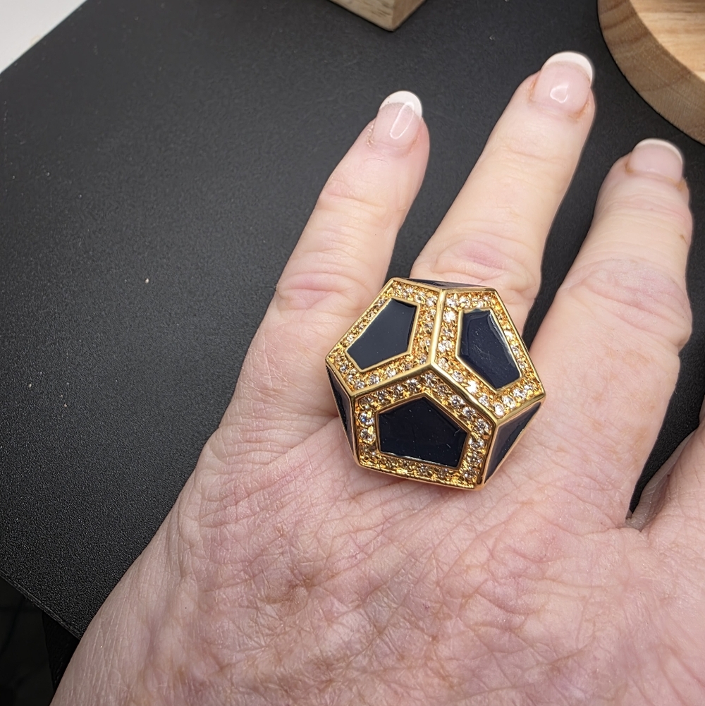 Gold and Black Geometric Statement Ring (2070)